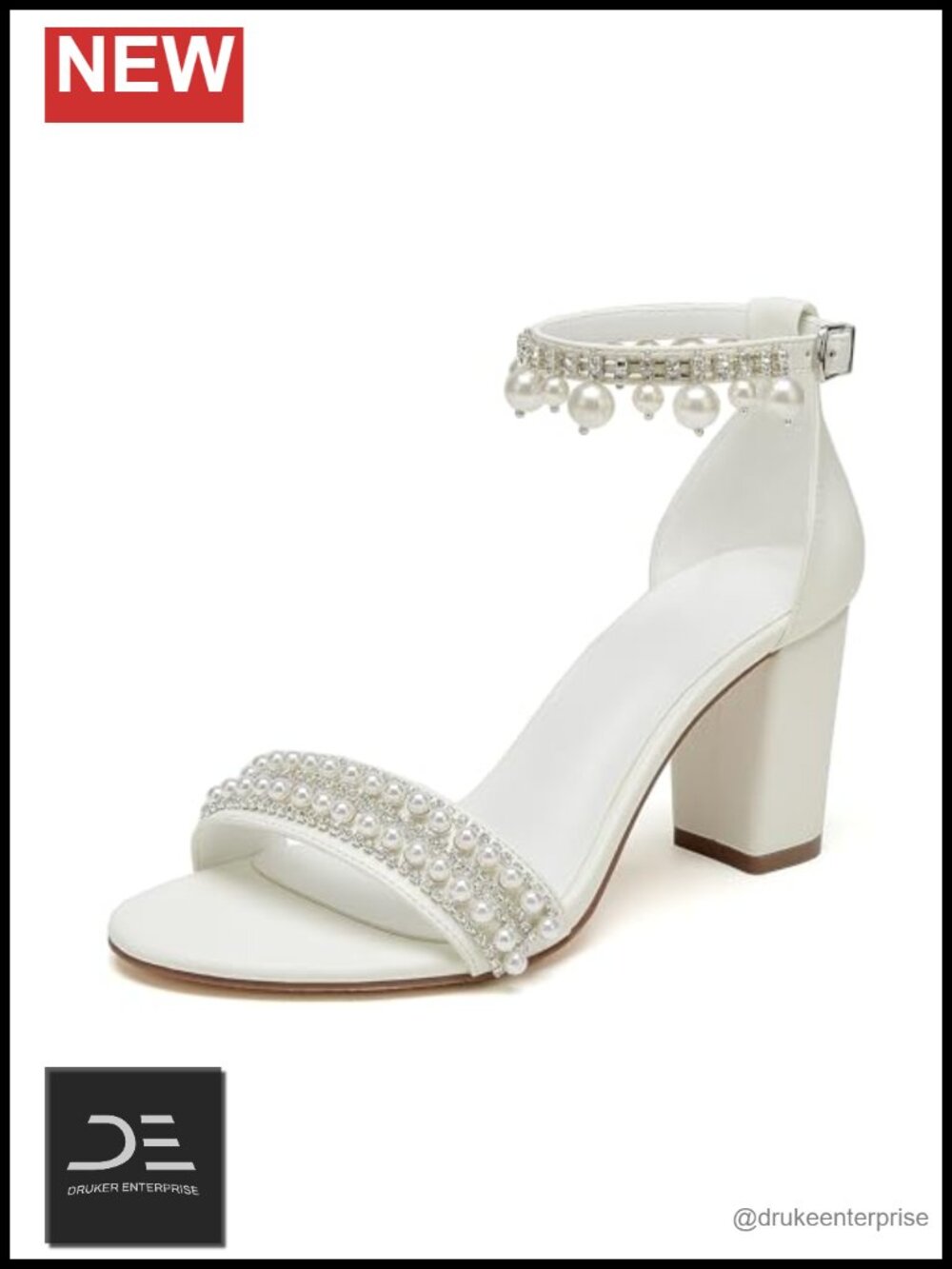 Pearl High Heels Sandals Wedding Shoes Bride Chunky Block Heels Bow Strappy